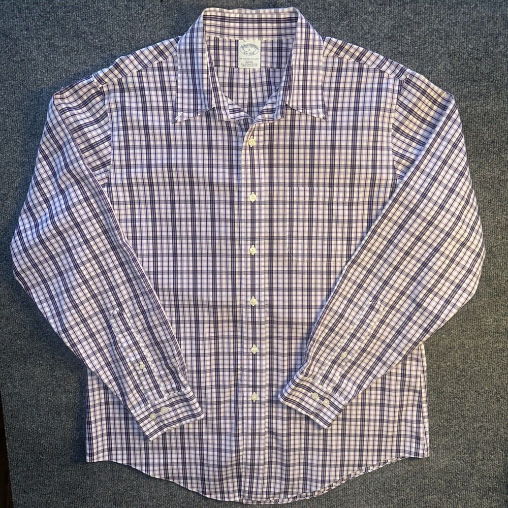 Brooks Brothers Slim Fit Non-Iron All Supima Cotton Dress Shirt Purple Plaid